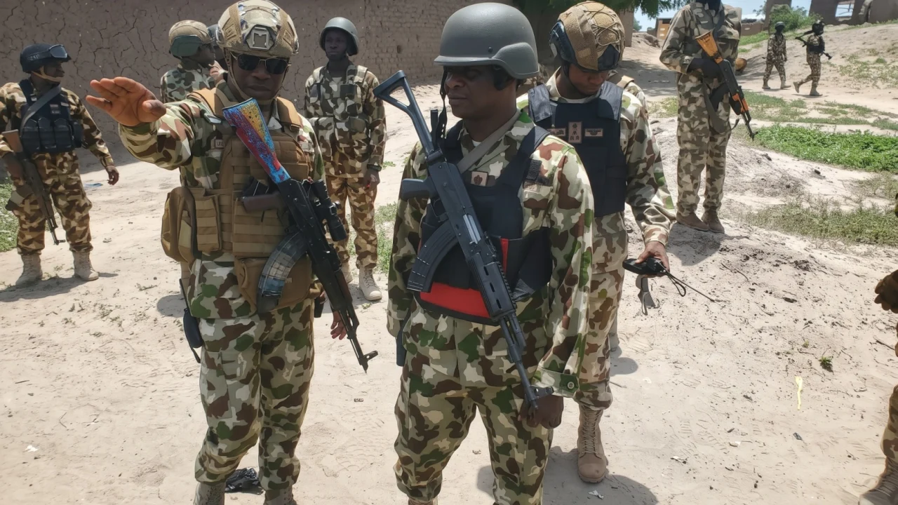 Nigerian Army troops conducting operational counter-insurgency patrol under Operation Hadin Kai in the North East