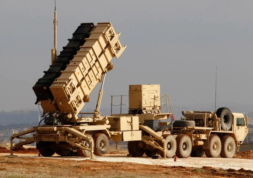 An image showcasing a static Patriot missile battery stationed to protect key airspace and infrastructure from cross-border threats.